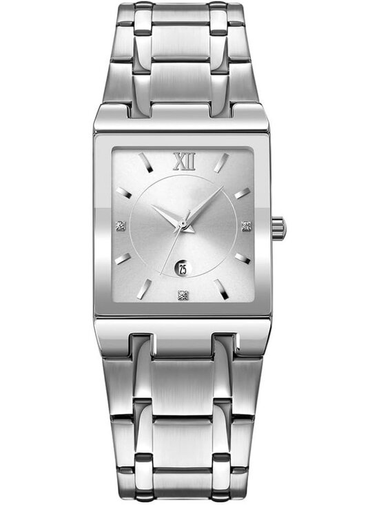 Accessories - Men's Silver Square Dial Date Waterproof Analog Quartz Stainless Steel Watches